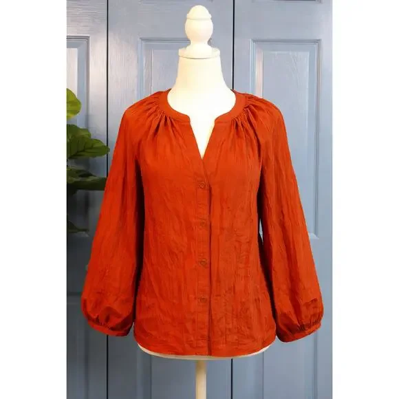 a.n.a Burnt Orange Crinkled Blouse NWT Size XL |Chic Office Boho Style Flowy Top - Picture 2 of 10